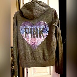 Victorias Secret PINK Limited Edition Sequins & Faux-Fur Grey Hoodie Sz. Small
